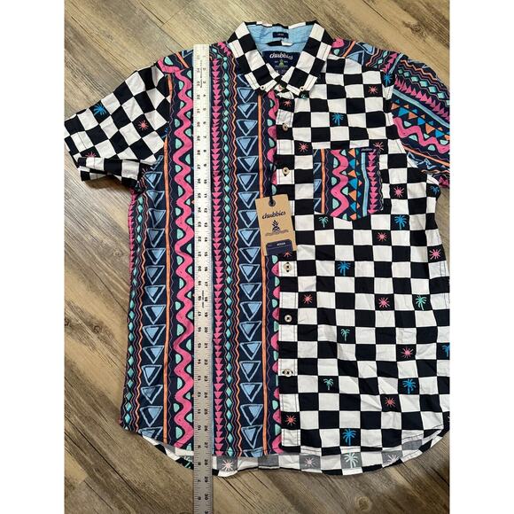 CHUBBIES Friday Shirt The Rad Colorful Geometric Button Front Mens Pocket Medium - Picture 2 of 7